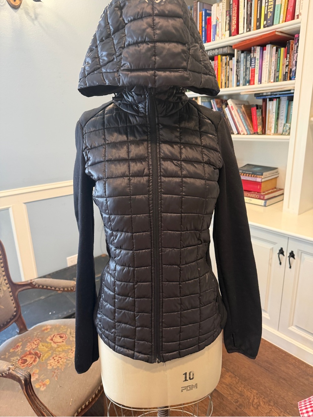Marc New York Black Quilted Hooded Puffer Jacket with Knit Sleeves